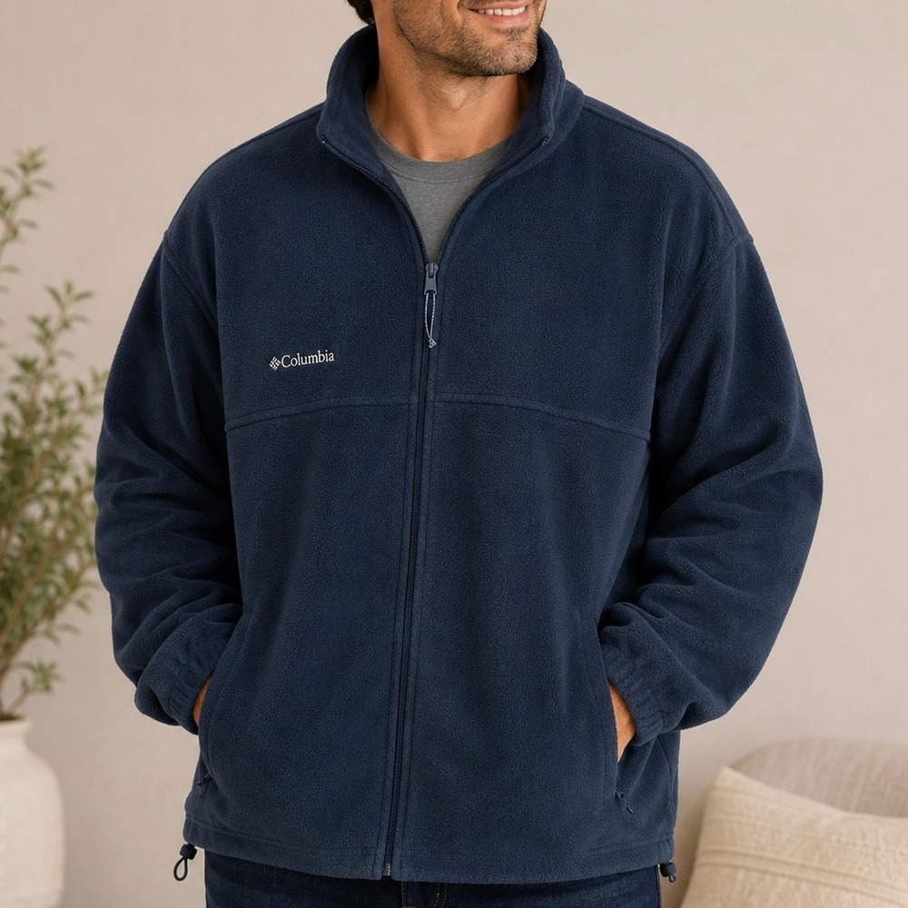 Columbia Men's Navy Full Zip Fleece Jacket XXL Soft Outdoor Casual Lightweight